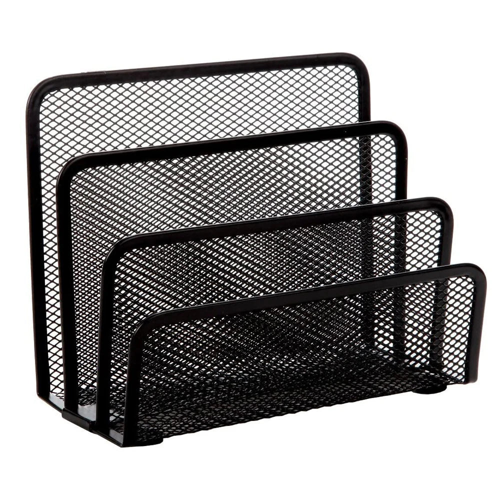 Organizador de documentos de malla negra, organizador de escritorio, soporte para libros, organizador de papel, sujetalibros de Metal, organizador de letras, archivadores