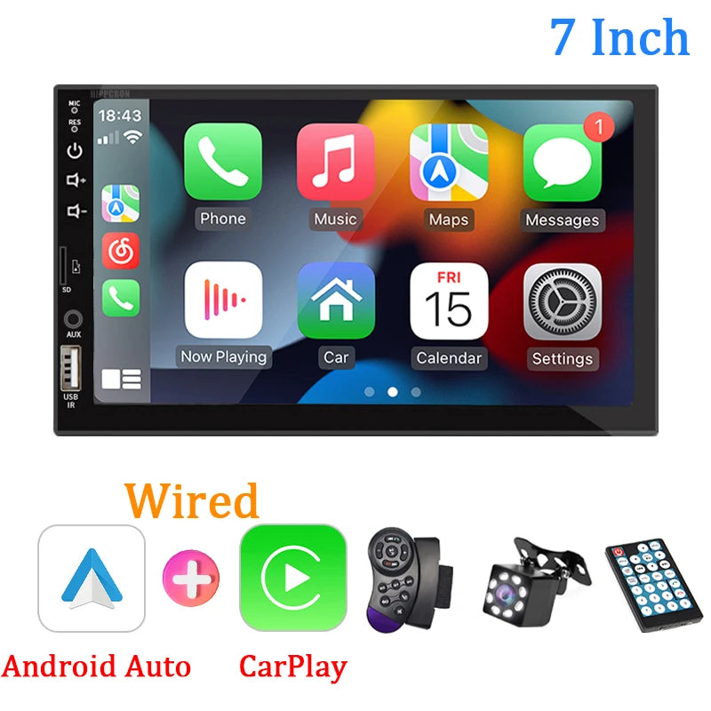 Radio de coche de 7 pulgadas, 1 Din, Carplay, Android, reproductor Multimedia para coche, pantalla táctil HD, entrada FM AUX, Bluetooth MirrorLink, Autoradio Universal