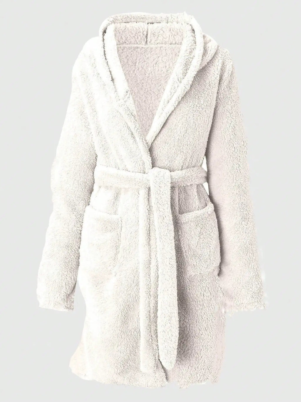 1 pieza de bata con capucha de color liso para mujer con cinturón, pijamas de lana acogedores y cálidos para uso doméstico en otoño e invierno.