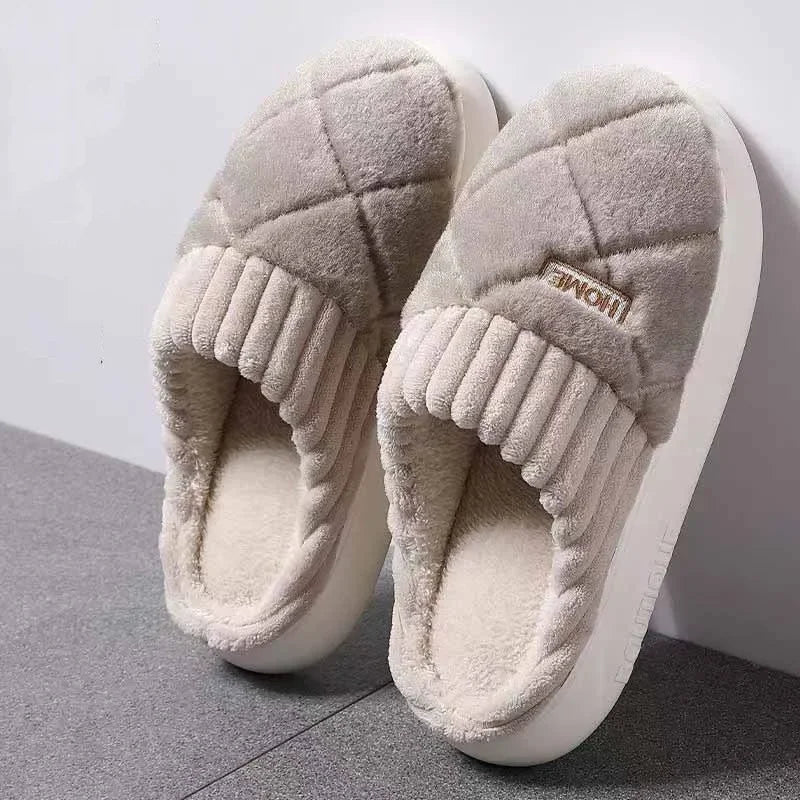 Zapatillas de casa informales para mujer, pantuflas de felpa de fondo suave, pantuflas térmicas antideslizantes, zapatillas planas informales a la moda para interiores e invierno para hombre