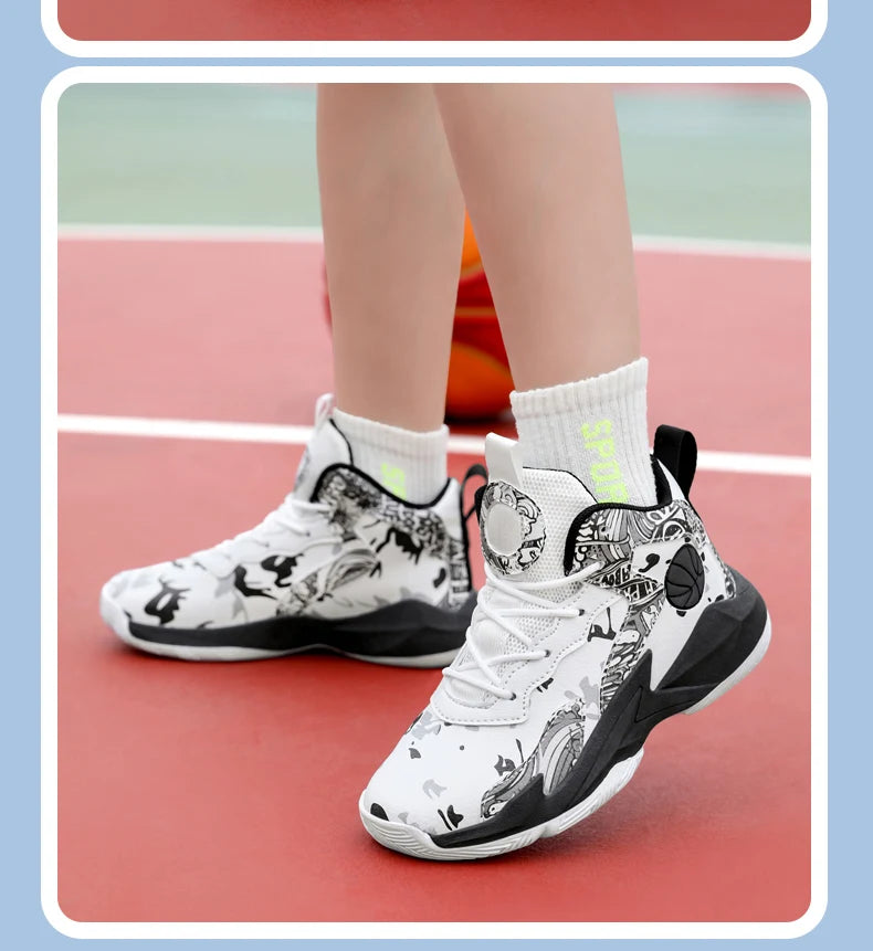 Zapatillas de baloncesto de moda para niños, zapatillas altas, zapatillas deportivas informales para niños, zapatillas de gimnasio antideslizantes con protección en el tobillo para niños