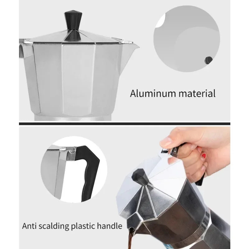 Cafeteras Mocha, cafetera octogonal de aluminio italiano, cafetera, tetera, cafetera portátil