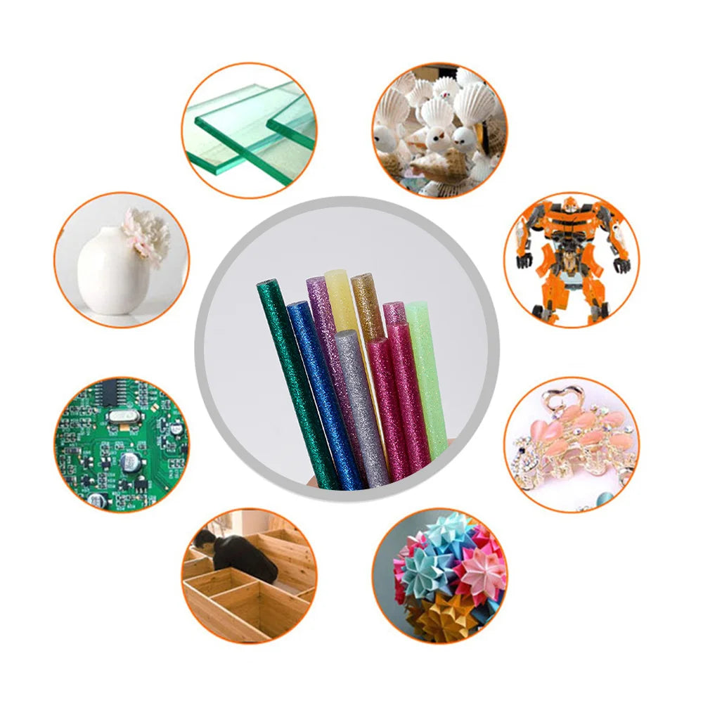 10 Uds. De barras de pegamento termofusible coloridas para pistola de pegamento eléctrica, palo de cera con purpurina adhesiva de 7mm, herramienta de reparación DIY para manualidades en el hogar