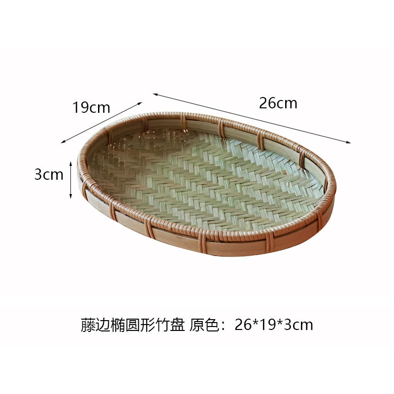 Cesta tejida colorida hecha a mano, bandeja de almacenamiento de aperitivos de frutas secas, cestas de almacenamiento de aperitivos de frutas secas hechas de bambú, cesta de picnic de frutas
