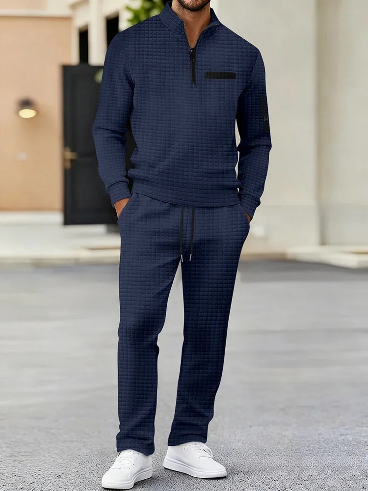 Conjunto de polo y pantalones a cuadros para hombre, chándal de 2 piezas para deportes de golf, ropa informal, traje deportivo de ocio para hombre