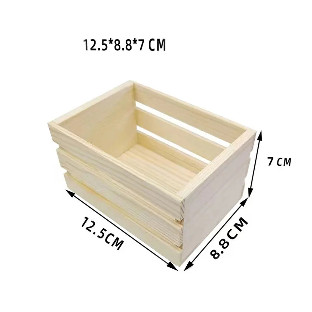 Caja de almacenamiento de madera, organizador de cosméticos y frutas, Mini cesta de madera de escritorio, modelo de cesta de almacenamiento de madera de pino, cesta de almacenamiento en miniatura