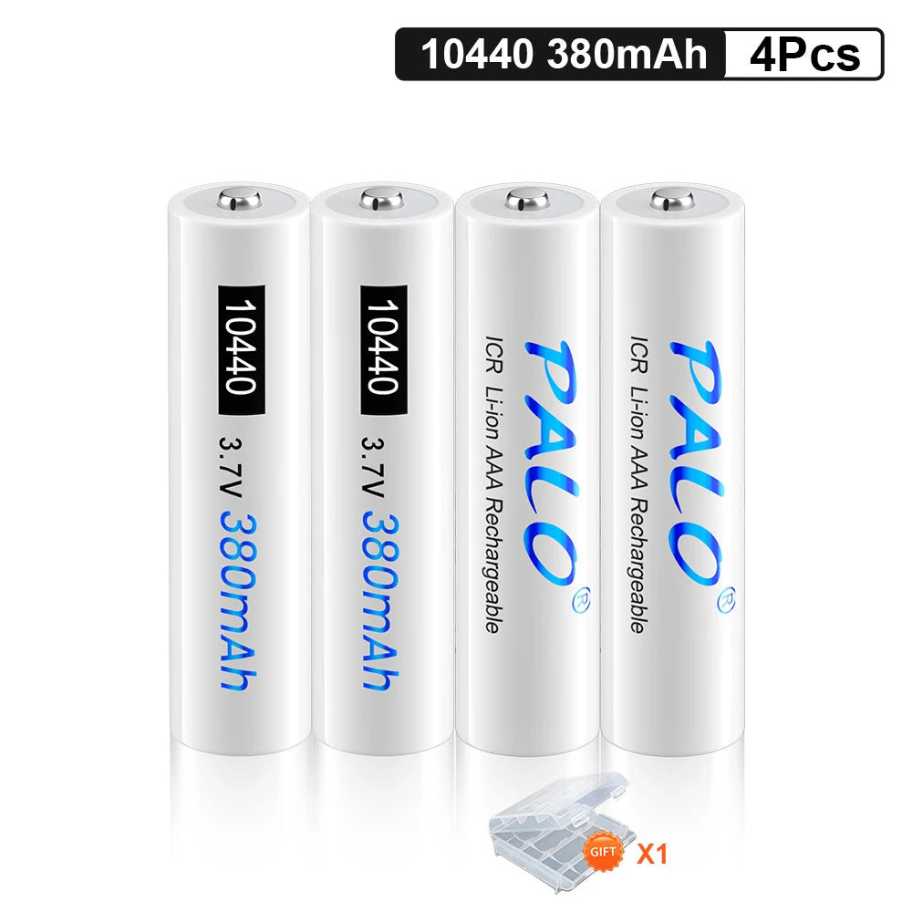 PALO 3,7 V 10440 batería 380mAh botón superior 10440 batería de litio recargable AAA baterías de iones de litio recargables con caja AAA