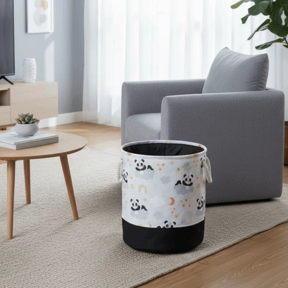 Cesta de almacenamiento de juguetes de dibujos animados, cesta de lavandería de lona portátil plegable con asa, organizador grueso, organización de ropa