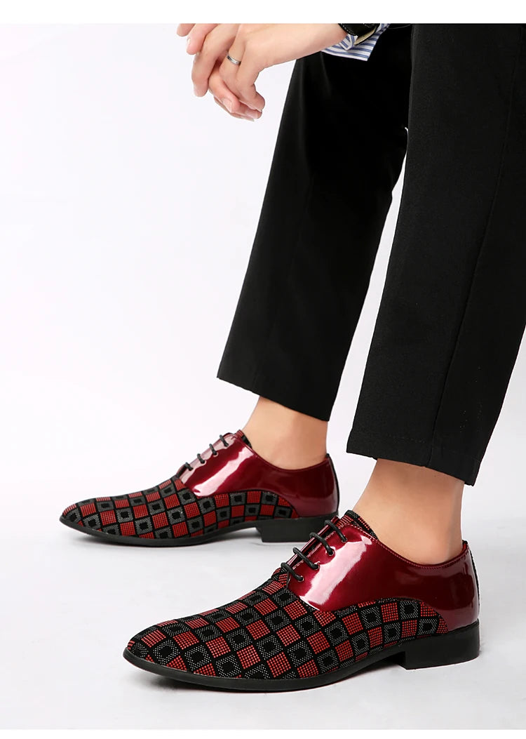 Zapatos de cuero informales rojos elegantes para hombre, zapatos de vestir con cordones y punta estrecha, zapatos formales cómodos, zapatos de vestir para hombre