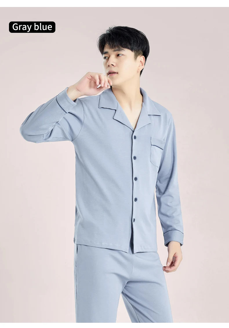 Pijamas de algodón 100% de Invierno para Hombre, ropa de dormir azul, Pijama cálido para Hombre, Pijamas de algodón para Hombre, Pijamas a cuadros de algodón de talla grande