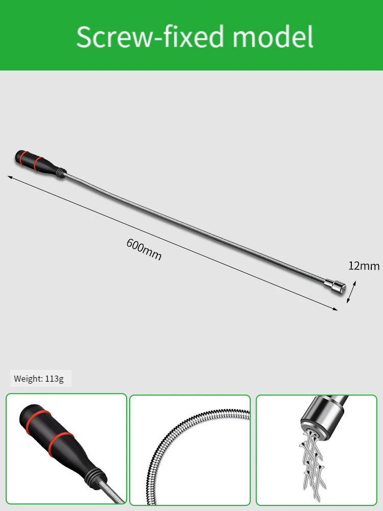 Herramienta de recogida magnética con luz LED, eje flexible para reparación de automóviles y hogar, barra magnética fuerte para tornillos, tuercas en espacios apretados