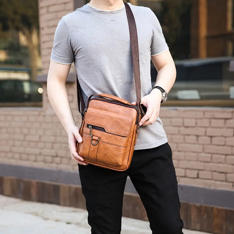 Bolso de hombro para hombre, informal, de negocios, estilo Vertical, nuevo bolso cruzado, bolso de cuero suave, mochila de viaje de estilo Unisex