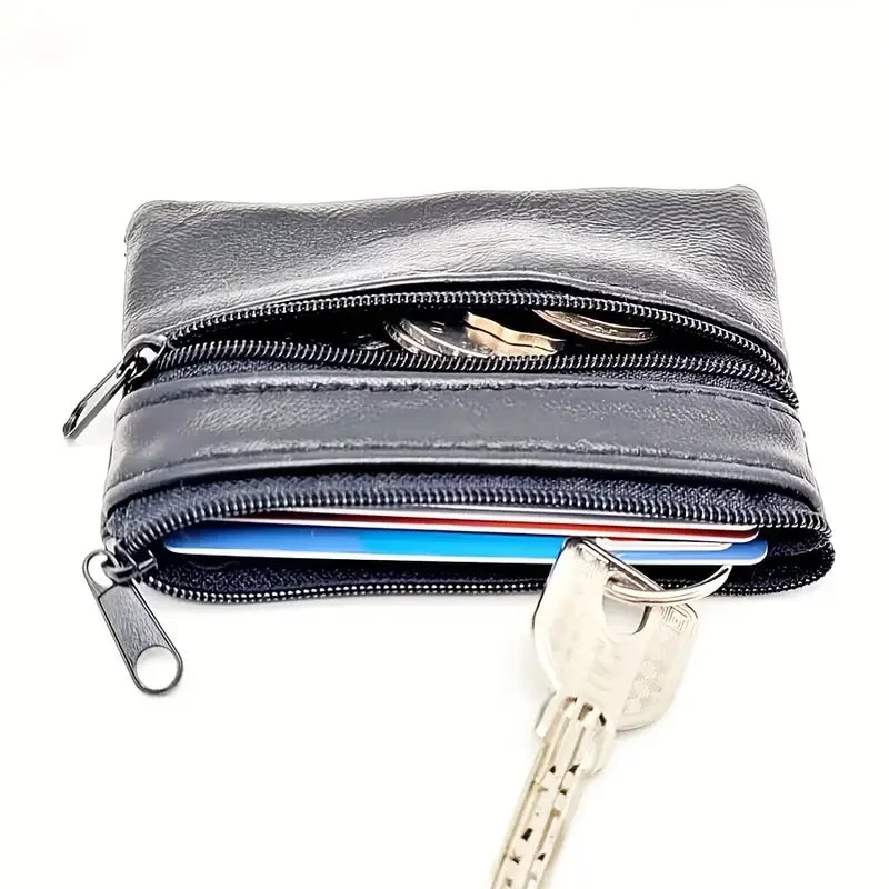 Monedero de cuero PU, bolso pequeño, cartera Unisex con cremallera, monedero, llavero de cuero, bolsa de cambio, Mini billetera para hombres y mujeres