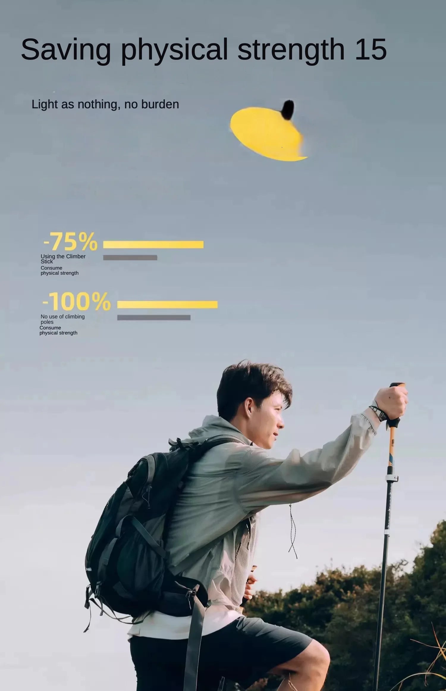 Palo de montañismo profesional, palo de escalada plegable para exteriores, equipo de senderismo telescópico ultraligero de fibra de carbono