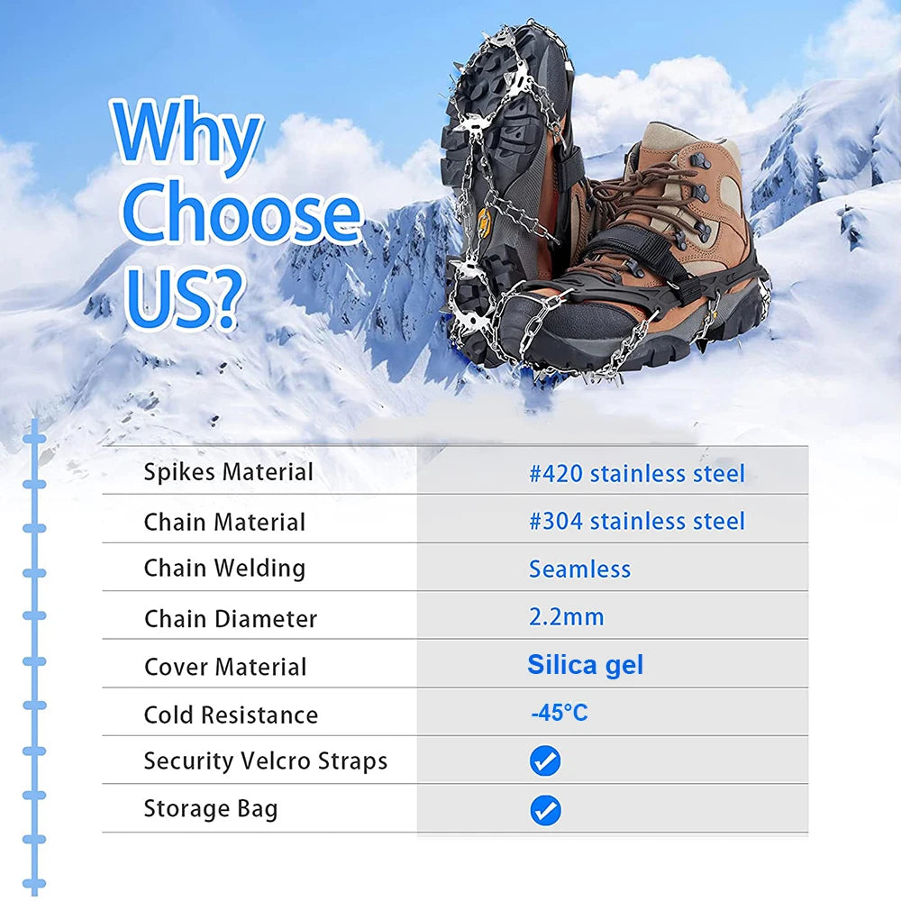 Crampones zapatos 19 picos hielo nieve agarre zapatos Camping antideslizante escalada proteger para correr caminar senderismo en nieve hielo