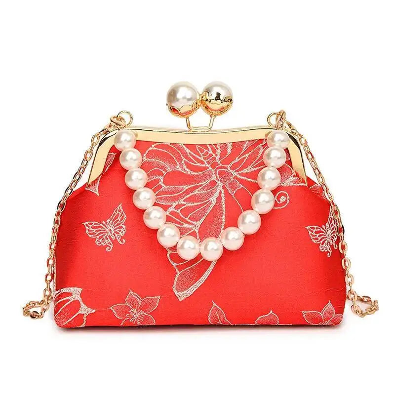 Bolso de mano bordado de estilo bohemio para mujer, bolsos de hombro con patrón floral, elegante bolso con correa de cadena y asa de metal, cartera de regalo