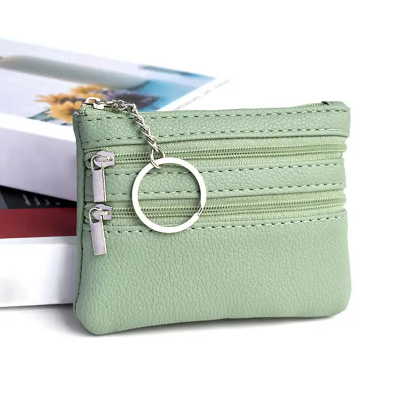 Monedero de cuero PU a la moda, cartera pequeña para mujer, monederos de cambio, Mini bolsas de dinero con cremallera, billeteras de bolsillo para niños, llavero