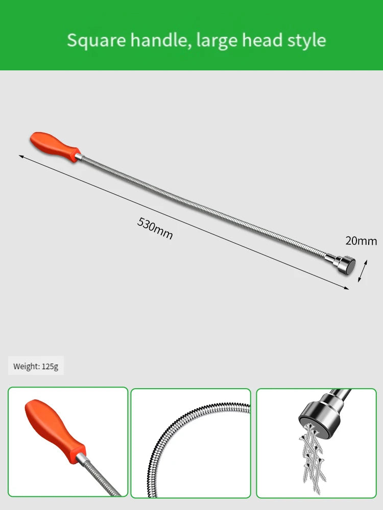 Herramienta de recogida magnética con luz LED, eje flexible para reparación de automóviles y hogar, barra magnética fuerte para tornillos, tuercas en espacios apretados