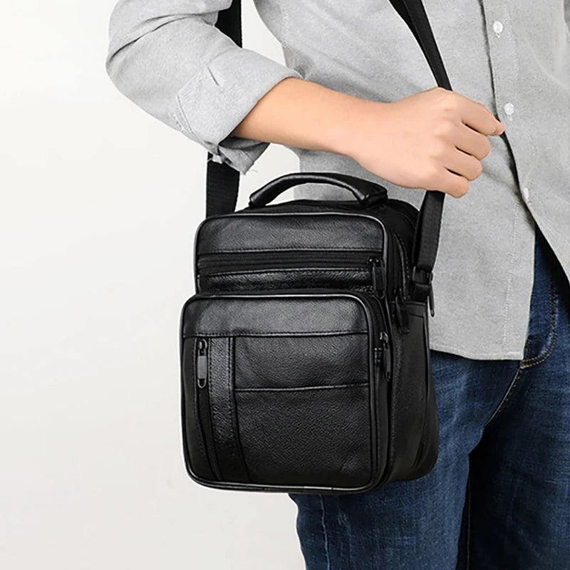 Maletines de cuero PU para hombre, bolsos de piel de vaca de calidad, bolsos de mensajero con cremallera para hombre, bolso de hombro para Ipad