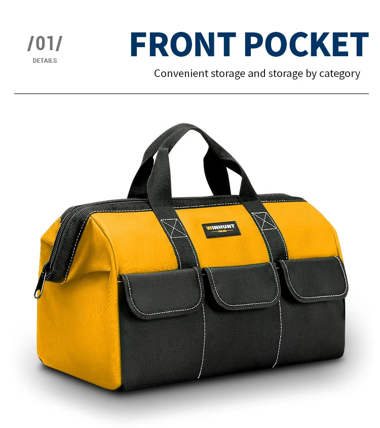 Bolsa de herramientas para hombres, bolsa de herramientas resistente, bolsa de boca ancha para varios instrumentos, electricista carpintero mecánico (amarillo)