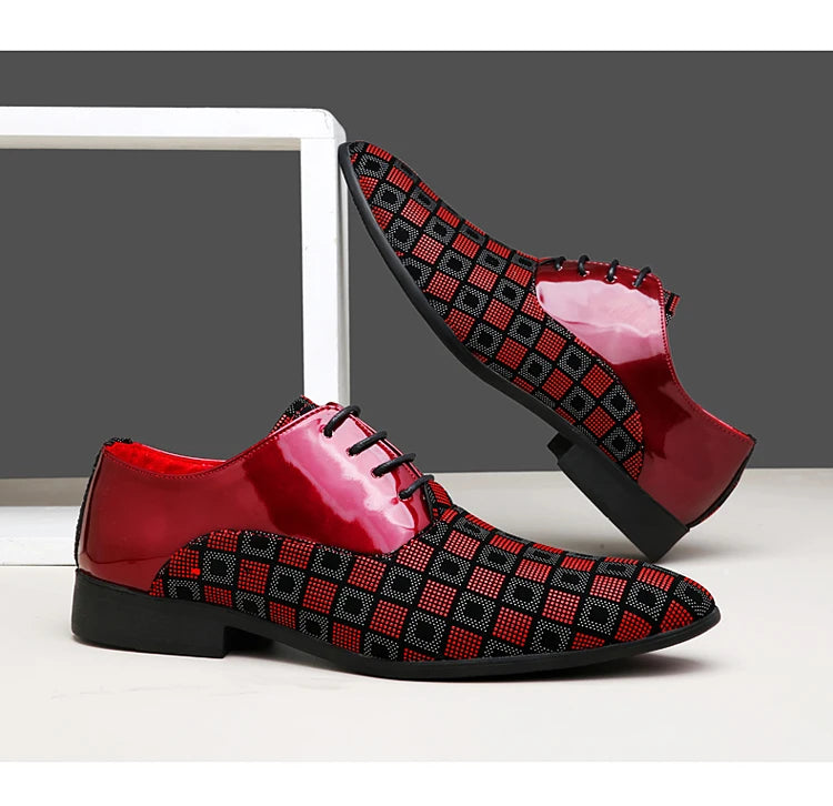 Zapatos de cuero informales rojos elegantes para hombre, zapatos de vestir con cordones y punta estrecha, zapatos formales cómodos, zapatos de vestir para hombre