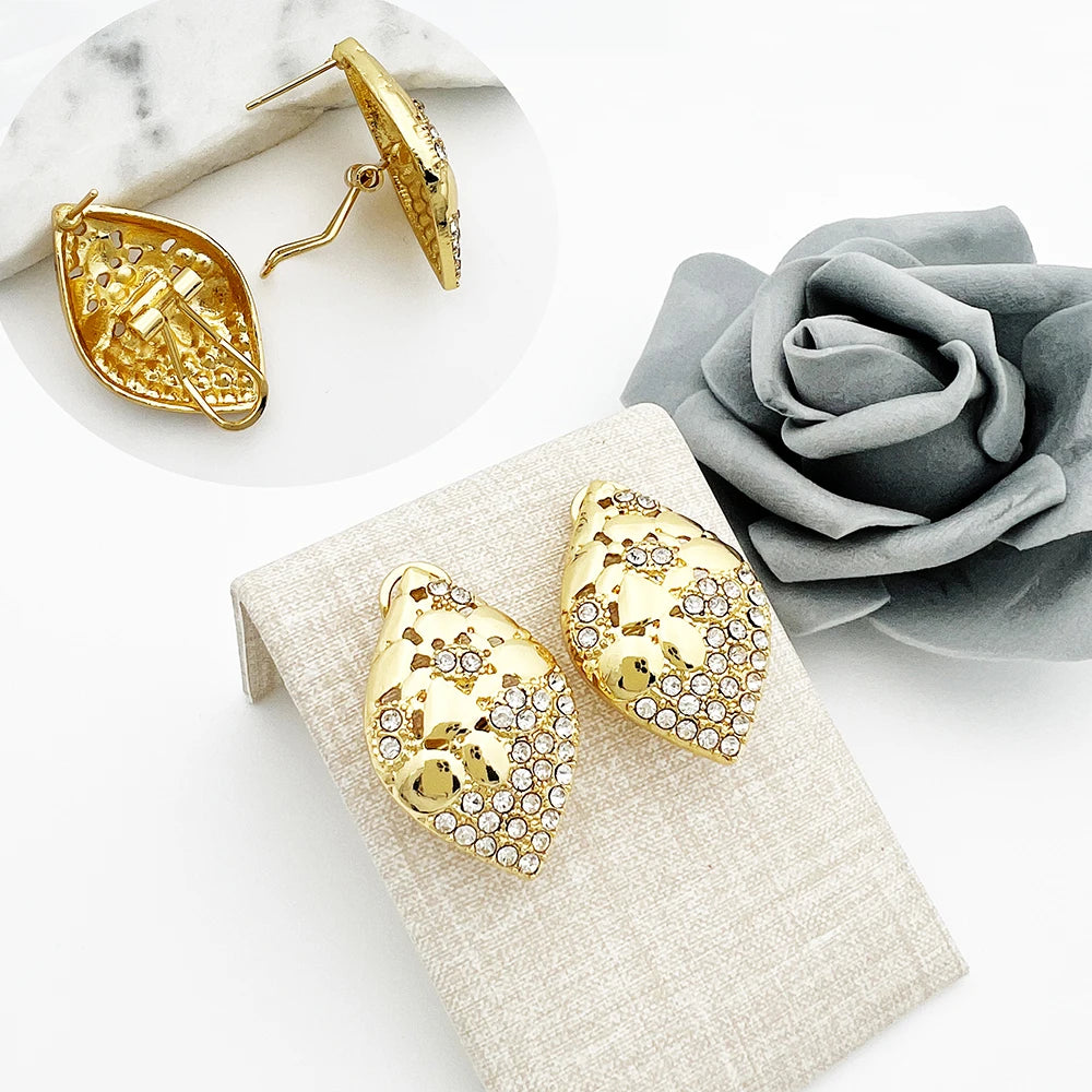 Conjuntos de joyas de calidad para mujer, diseño de lujo, collar de Color dorado, pendientes, anillo, pulsera, regalo de fiesta de boda