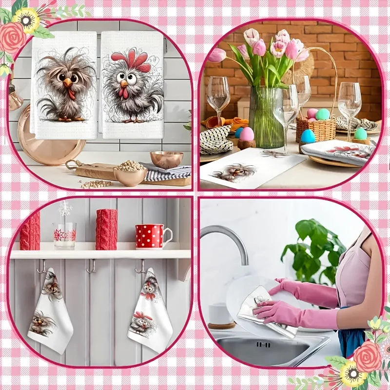 Paquete de 2 paños de limpieza para el hogar divertidos con forma de animal, estropajos, paños de cocina, paños de té y manteles individuales, utilizados para lavar y secar artículos para el hogar, paños de secado suave