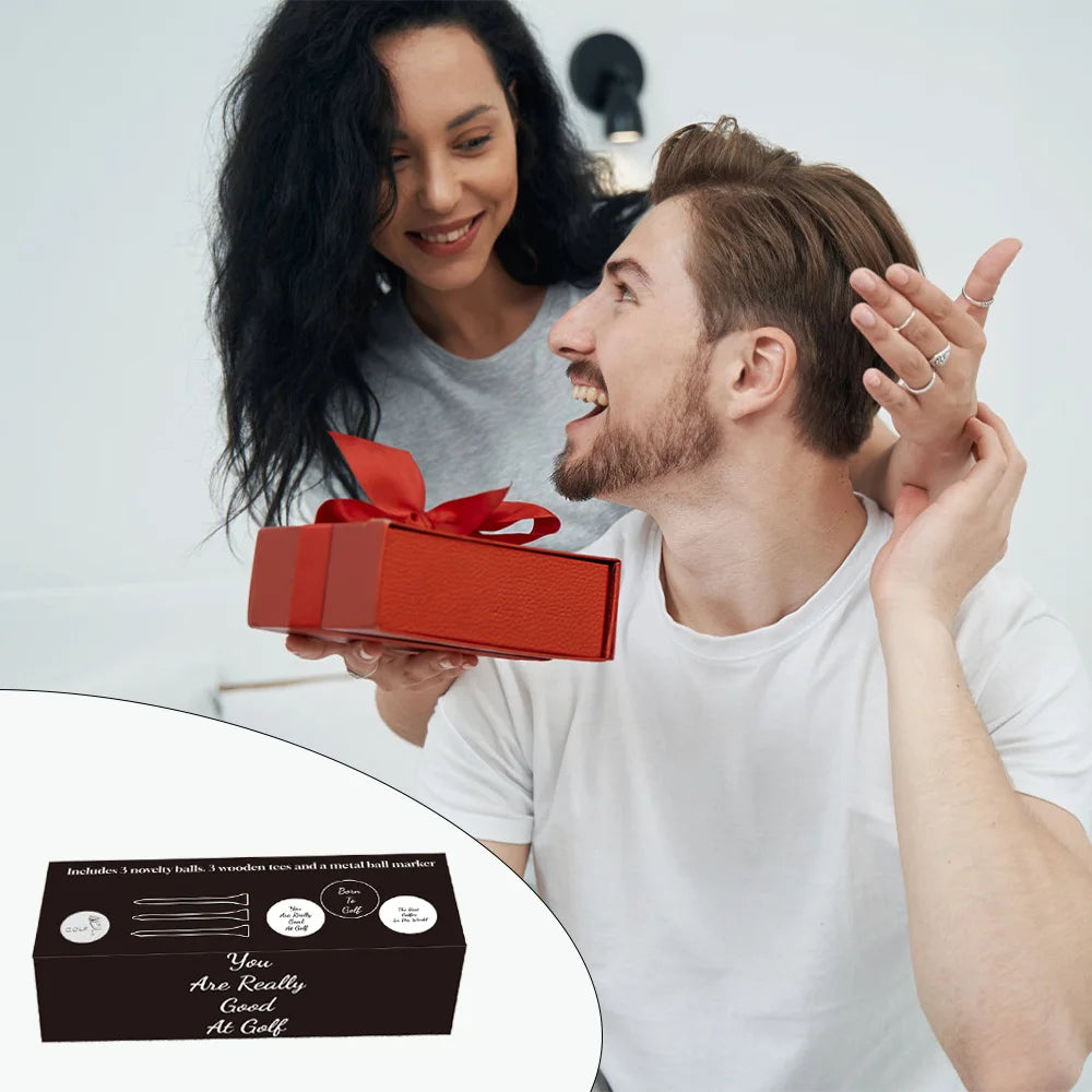 Divertido juego de regalos de golf para hombres, regalo de golf novedoso incluido, 3 pelotas de golf + 3 camisetas de golf + 1 marcador de pelota, regalo perfecto para golfista