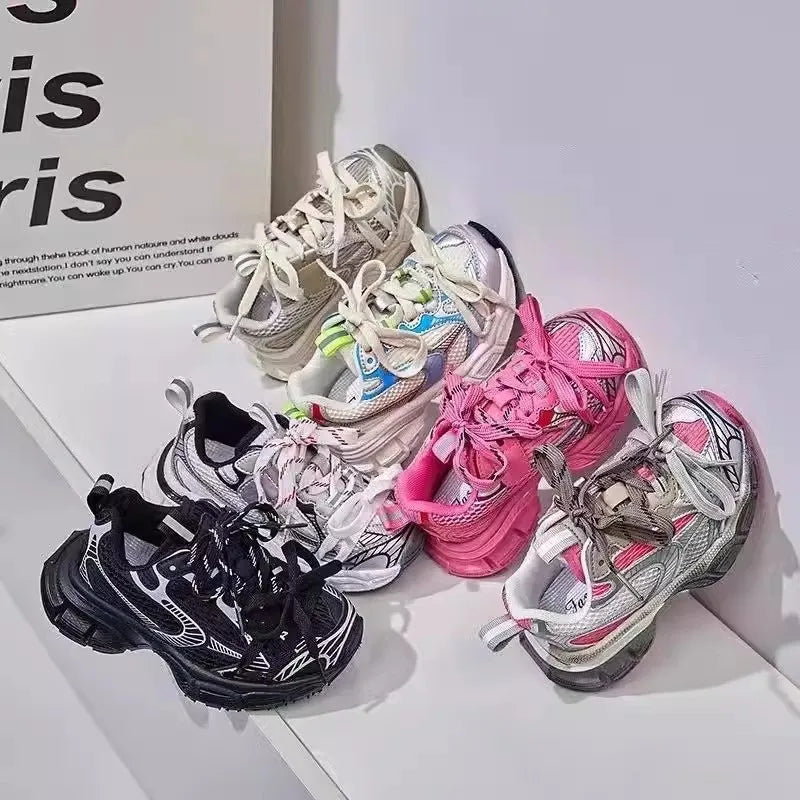 Zapatillas de deporte para niños gruesas 2025, nuevos zapatos de baloncesto para niñas, zapatos deportivos informales versátiles a la moda para niños para la escuela, transpirables