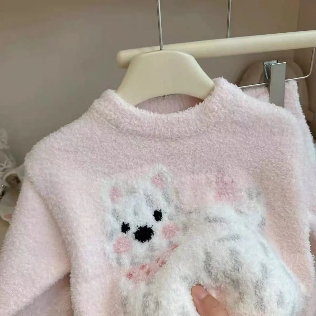 Pijamas de otoño e invierno para niños, traje grueso de dos piezas de terciopelo Coral para niñas y niños, 2024