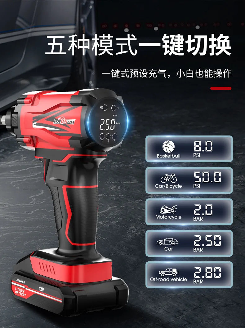 Bomba de aire inalámbrica para coche, bomba de aire para coche, carga y parada automática, práctica bomba de aire portátil para neumáticos de coche