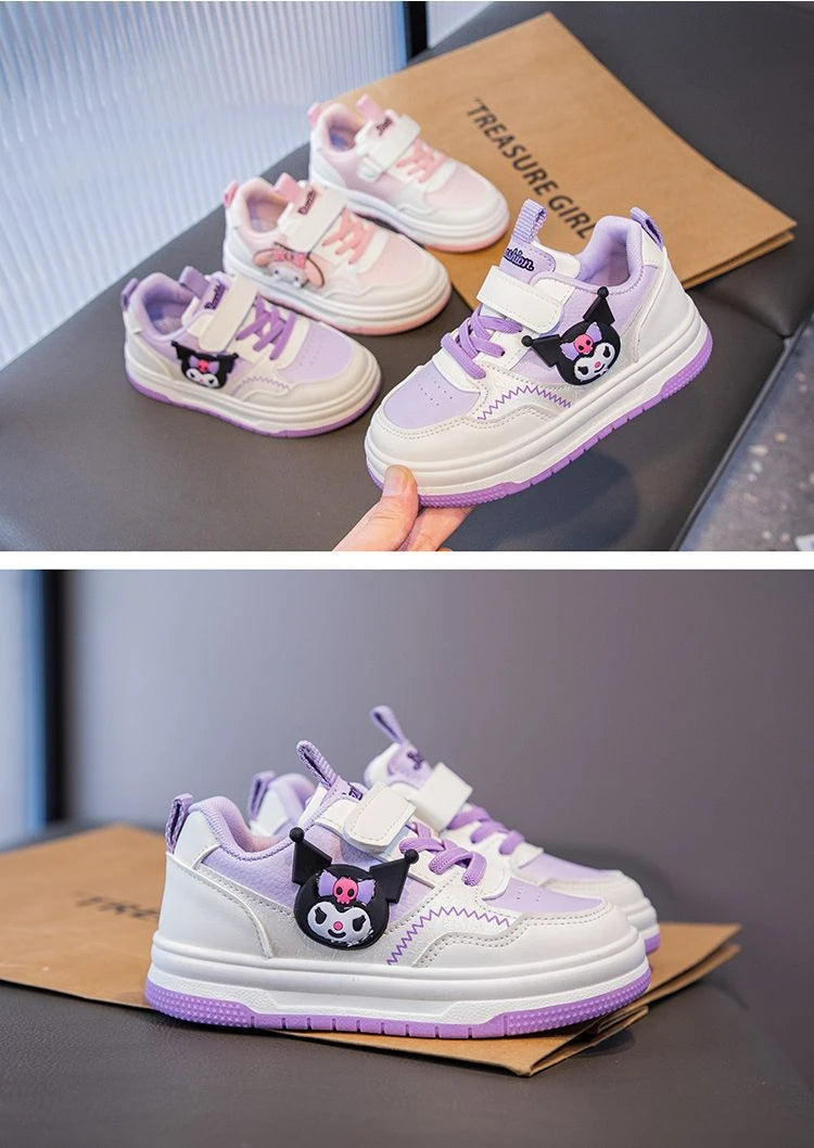 Zapatos informales para niños, zapatillas deportivas de cuero PU con dibujos animados para primavera y otoño, zapatos antideslizantes rosas Pruple, talla 22-36