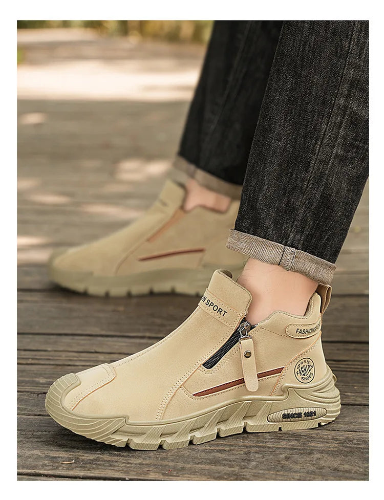 Botas de plataforma de diseñador de moda para hombre, zapatos de trabajo informales con cremallera para exteriores, antideslizantes, resistentes al desgaste, nuevo estilo, 2025