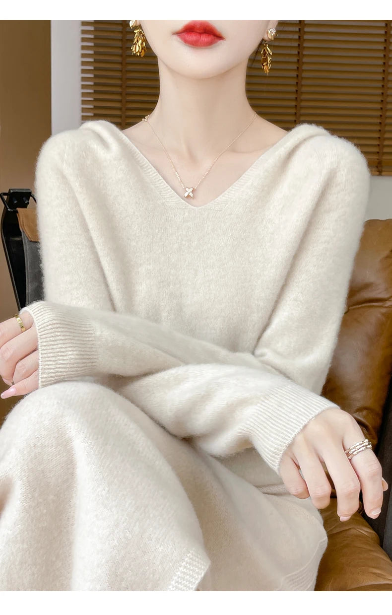 Ropa de Otoño Invierno para mujer, jersey con cuello con capucha, suéter de lana merina de 100%, Tops de Cachemira a la moda, prendas de punto suaves