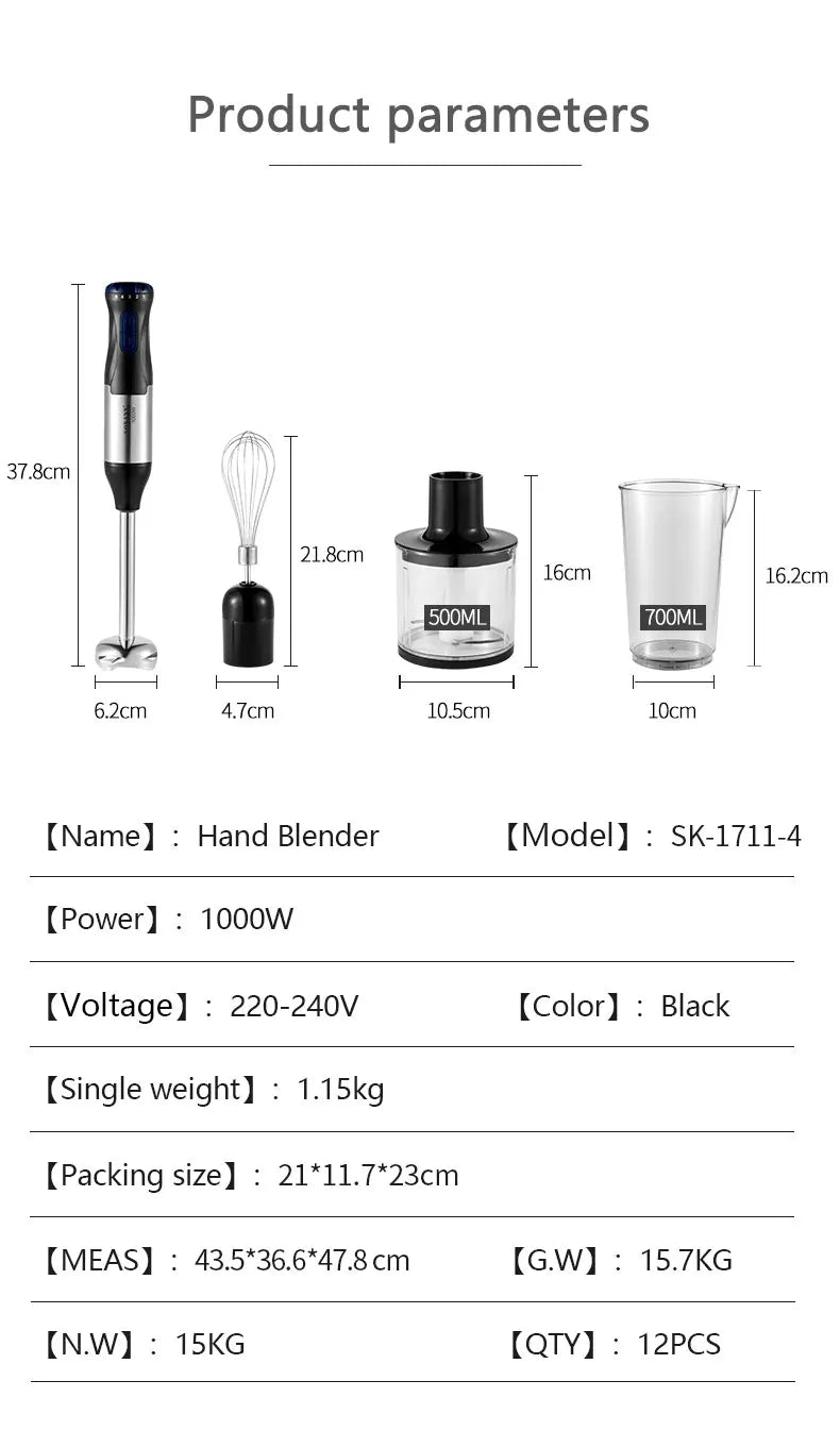 Mini licuadoras eléctricas 4 en 1, procesadores de alimentos portátiles de mano de 110V/220V, exprimidor de hoja de acero inoxidable de 5 velocidades, picado de carne