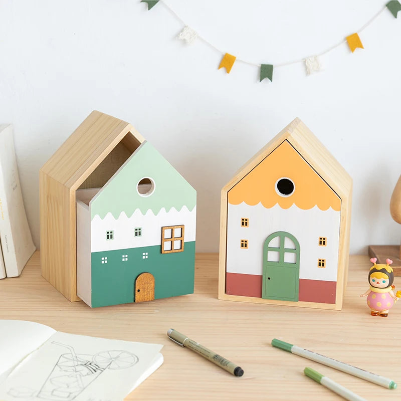 Caja de almacenamiento de madera, organizador de cajones de escritorio para casa, portalápices de gran capacidad, soporte de papelería para brochas de maquillaje, decoración para el hogar y la Oficina