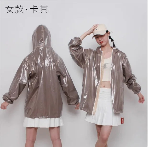 Chaqueta de TPU de talla grande para hombre y mujer, abrigo superior impermeable de manga larga con capucha y cremallera, impermeable para deportes al aire libre