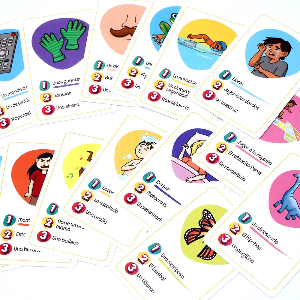 Generación Mimos Juego de Mesa Familiar Divertido con 400 Mímicas para Niños y Adultos Juego de Cartas de Mímica