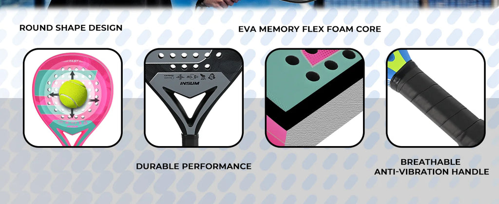 Raquetas de tenis Padel con núcleo de espuma flexible con memoria EVA y superficie de microtextura mate 3D para equipos deportivos de rendimiento mejorado
