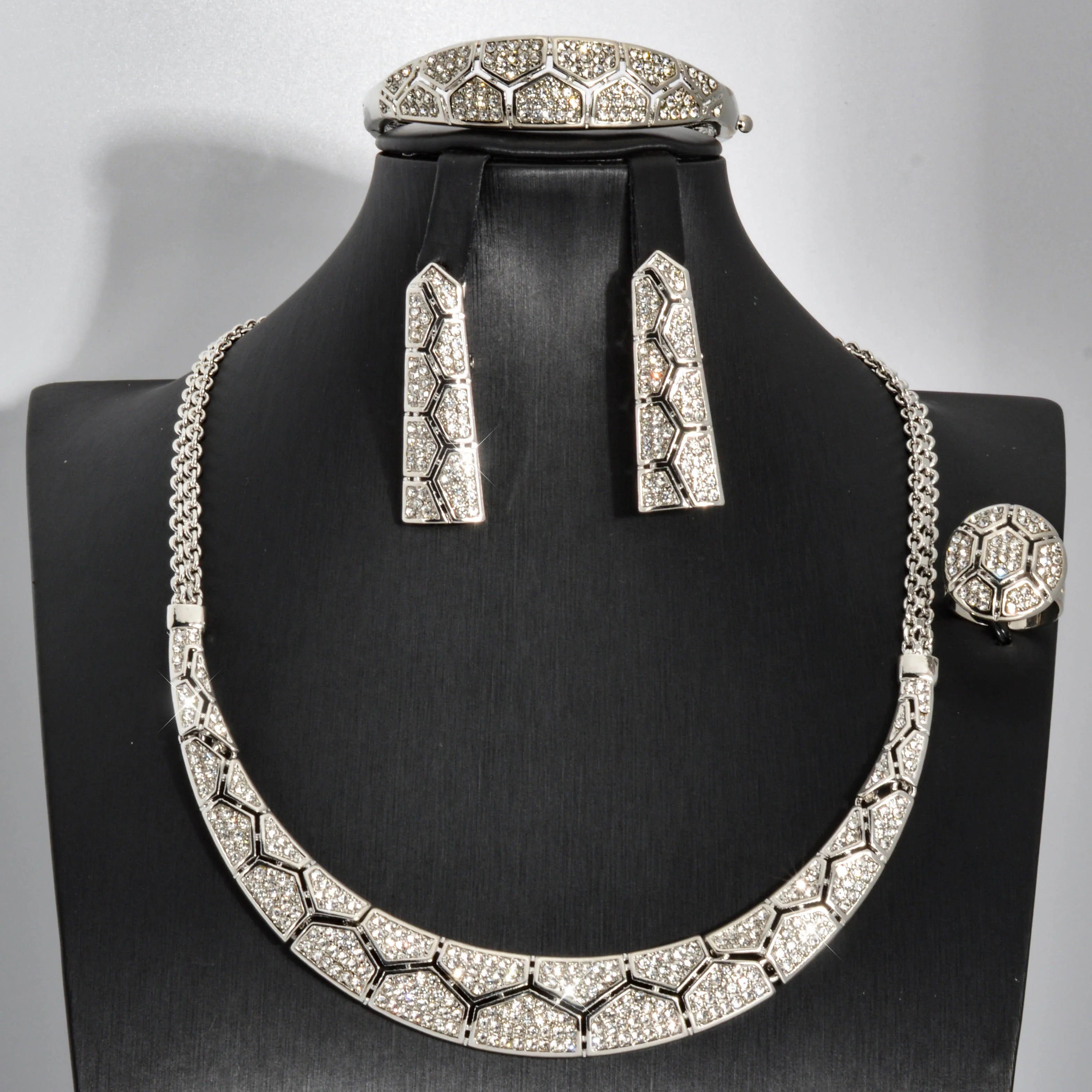 Sunny Jewelry-Conjunto de boda nupcial, circonita de acorita, pendientes chapados en oro clásico, collar, pulsera, anillo para mujer, regalo de aniversario