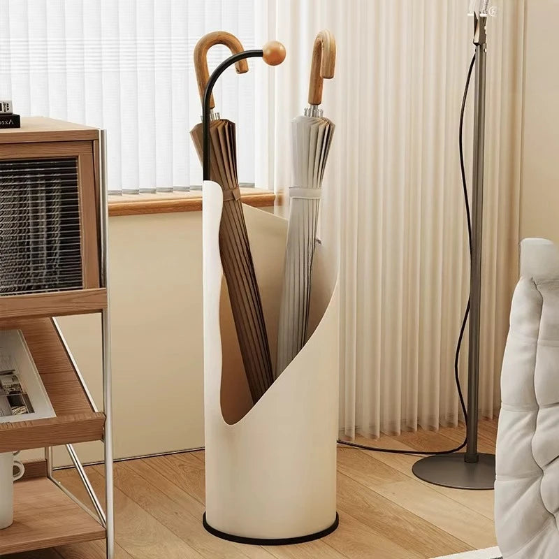 Estante de paraguas estilo crema de gran capacidad, organizador de entrada con drenaje de agua, contenedor de almacenamiento de paraguas minimalista para decoración del hogar