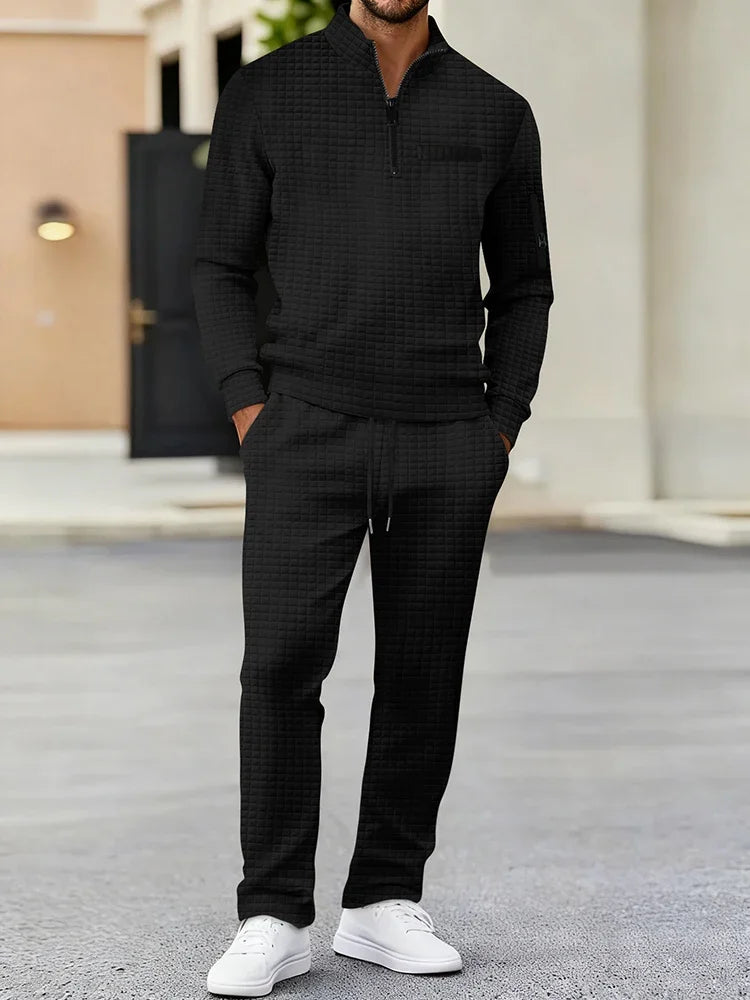 Conjunto de polo y pantalones a cuadros para hombre, chándal de 2 piezas para deportes de golf, ropa informal, traje deportivo de ocio para hombre