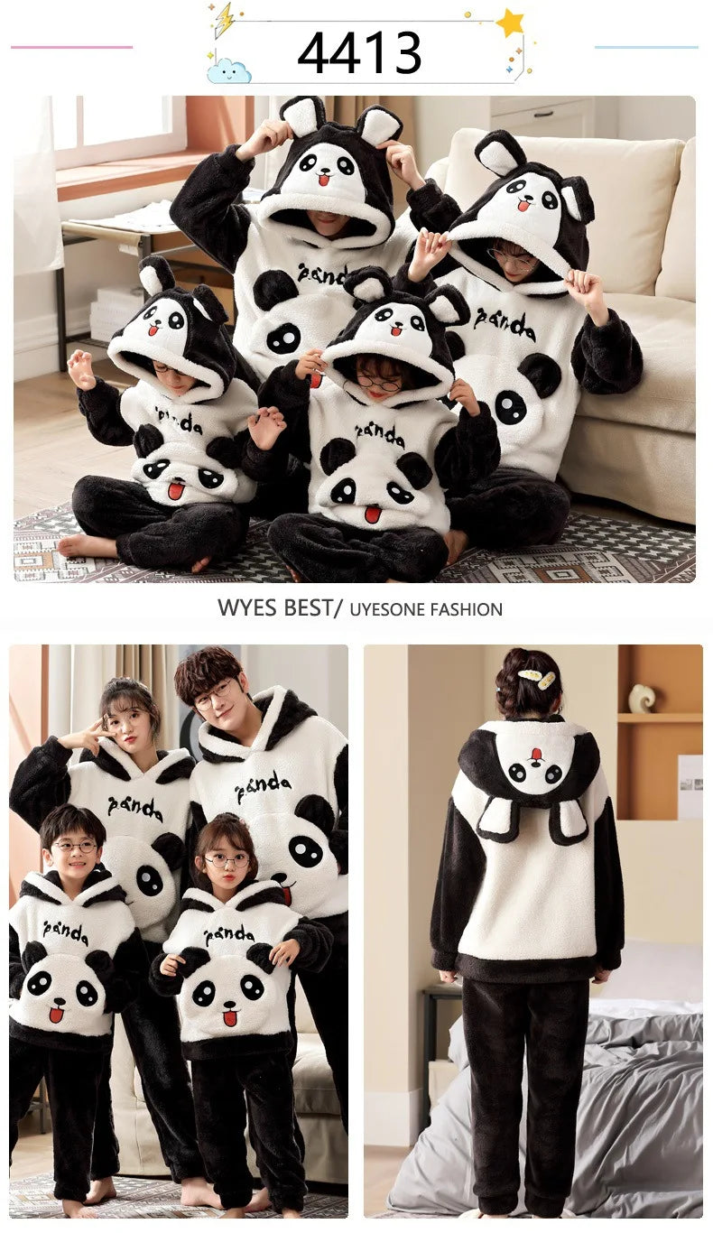 Pijamas gruesos de invierno para padres e hijos, ropa de dormir para mujeres y hombres, trajes para niños, conjuntos de Pijamas, ropa de ocio de gato de dibujos animados