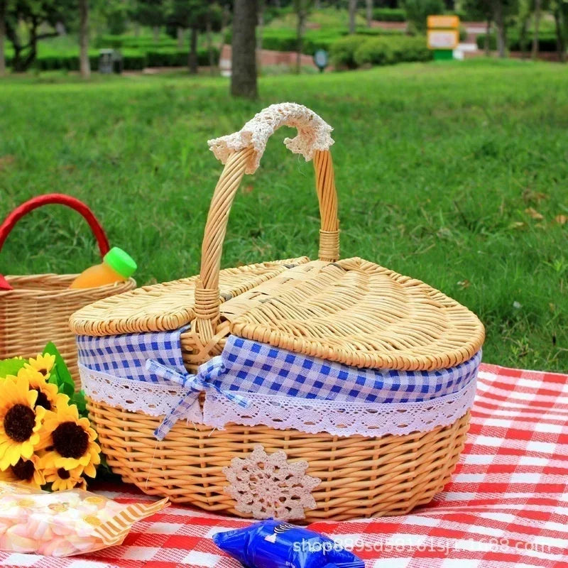 Cestas de frutas para Picnic y acampada, organizador de alimentos, cesta grande hecha a mano, asa de mano de mimbre Retro, cesto de almacenamiento tejido de sauce para exteriores