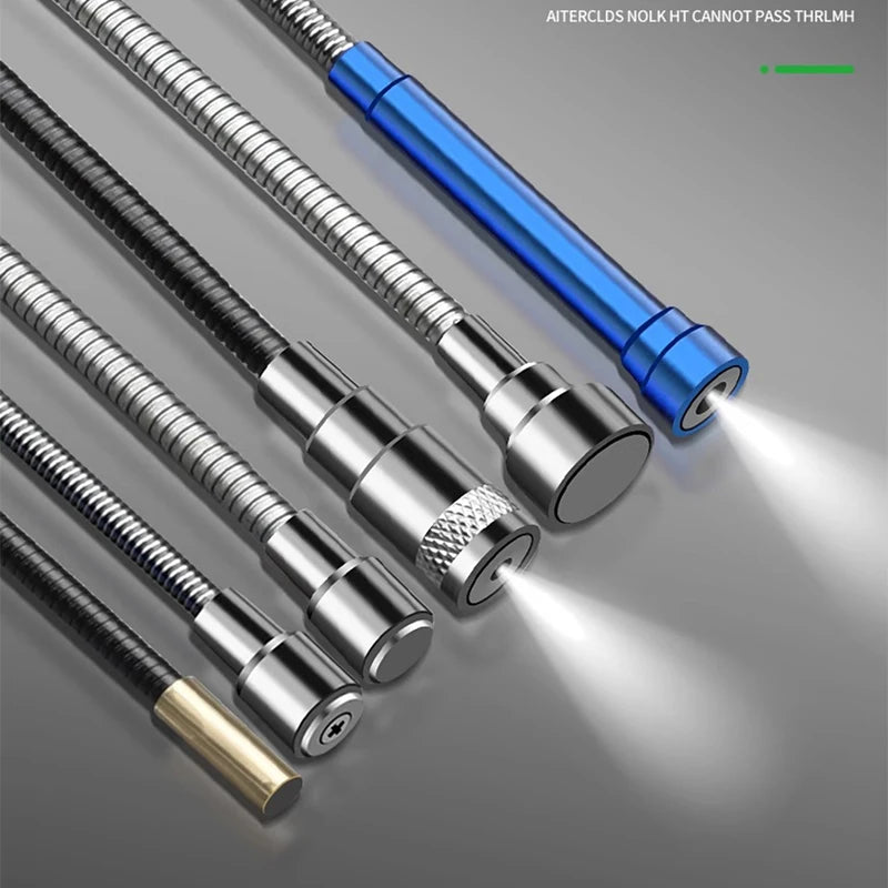 Herramienta de recogida magnética con luz LED, eje flexible para reparación de automóviles y hogar, barra magnética fuerte para tornillos, tuercas en espacios apretados