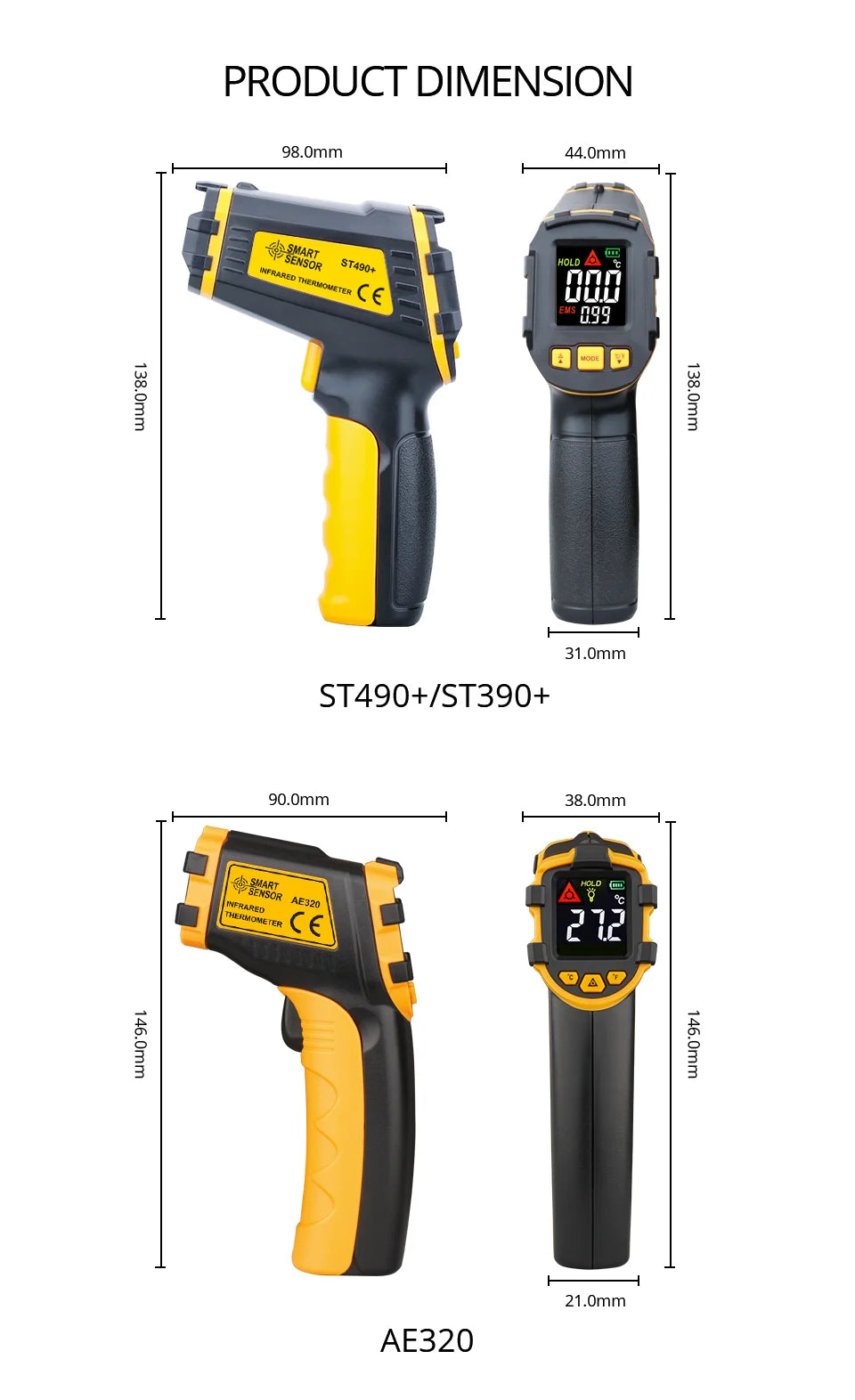 Termómetro infrarrojo Digital medidor de temperatura láser pirómetro sin contacto higrómetro IR Termometro Color LCD alarma de luz