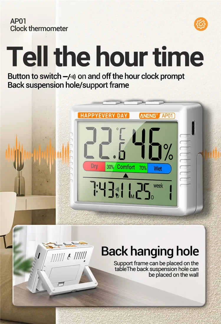 Termómetro de aire inteligente, higrómetro, reloj multifunción, pantalla Digital, Sensor de estación meteorológica para el hogar, interior y exterior