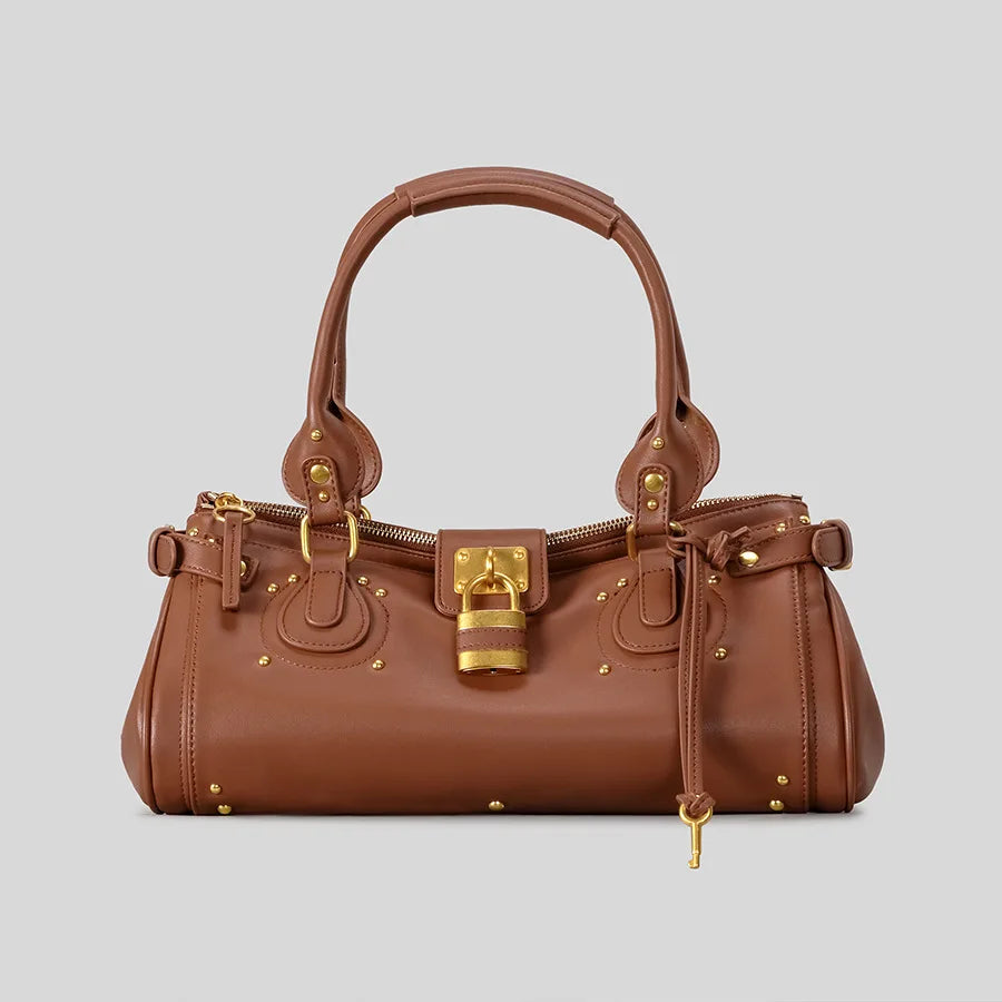 Bolso con Cabeza de Candado Retro, Bolso con Almohada con Remaches, Bolso de Chica Estilo Millennium, Bolso Cruzado para Ir al Trabajo