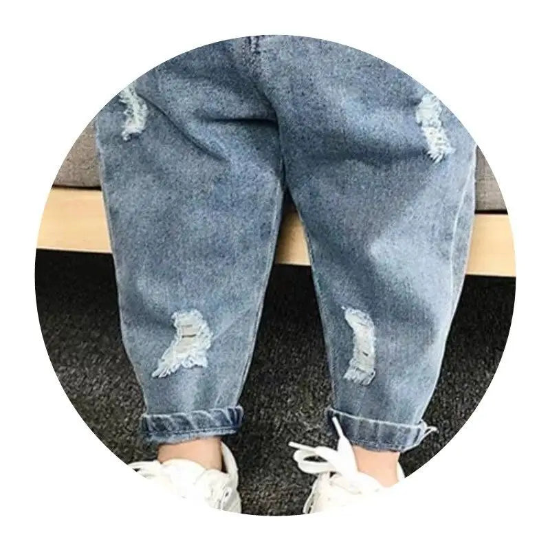 Pantalones vaqueros informales rasgados para niños, ropa de otoño para niñas pequeñas, pantalones bombachos holgados para bebés de 2, 3, 4 y 5 años