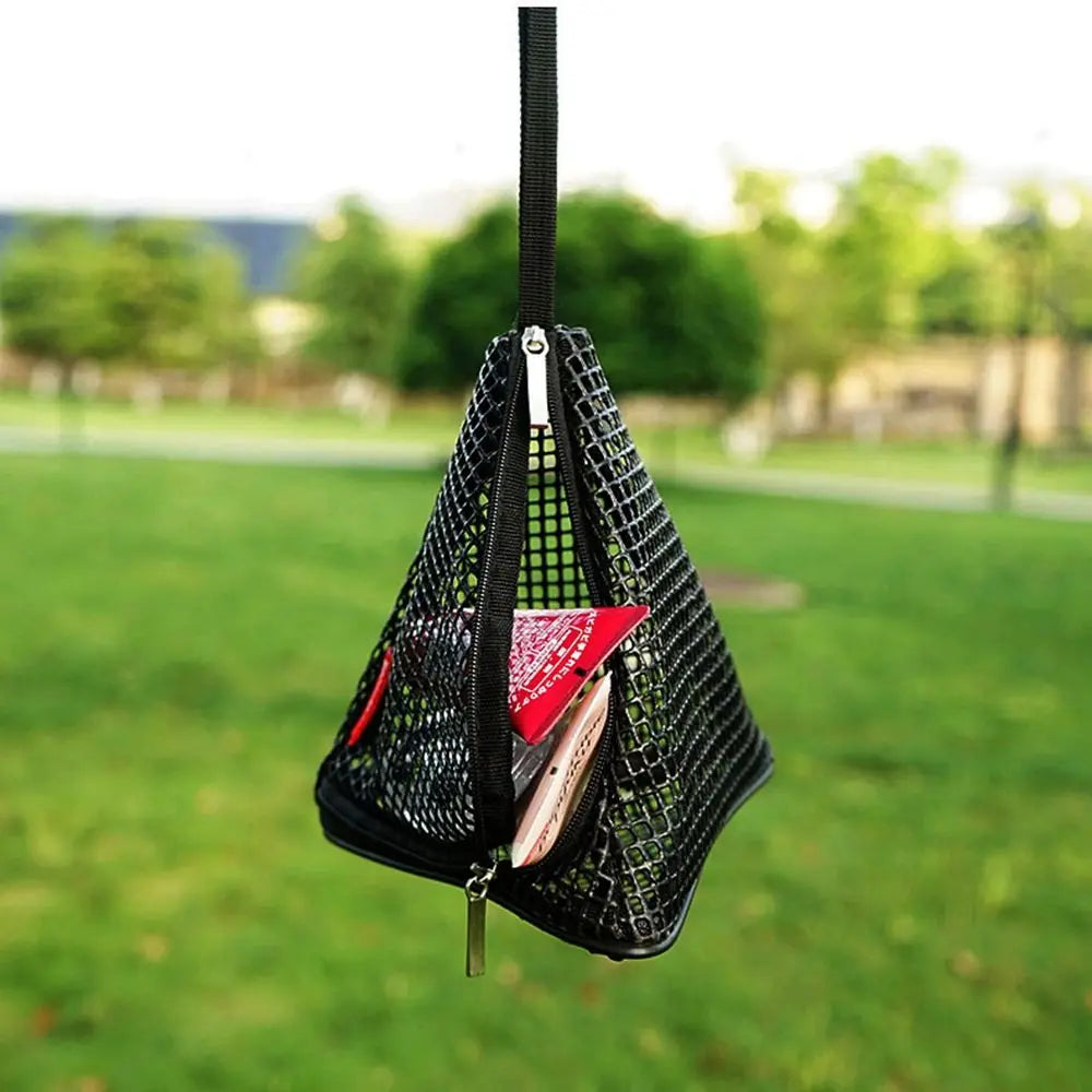 Cesta de cocina para acampar al aire libre, utensilios de cocina plegables triangulares para Picnic, red de secado, bolsa colgante de malla de almacenamiento, organizador de alimentos secos para Picnic